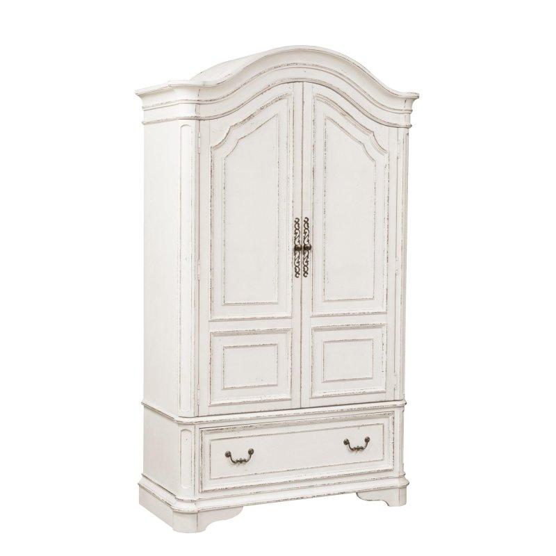 Antik Beyaz Meşe Ahşap Çekmeceli Çift Kapılı Gardırop - 122x56x209 cm - 337678