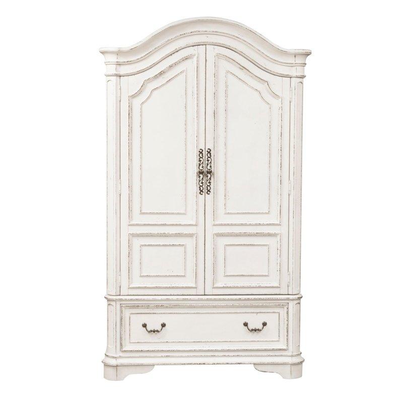 Antik Beyaz Meşe Ahşap Çekmeceli Çift Kapılı Gardırop - 122x56x209 cm - 337678