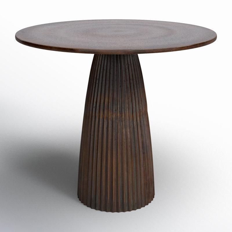 Antik Bronz Alüminyum Yivli Kaideli Yuvarlak Bistro Masa - 89 cm - 337937