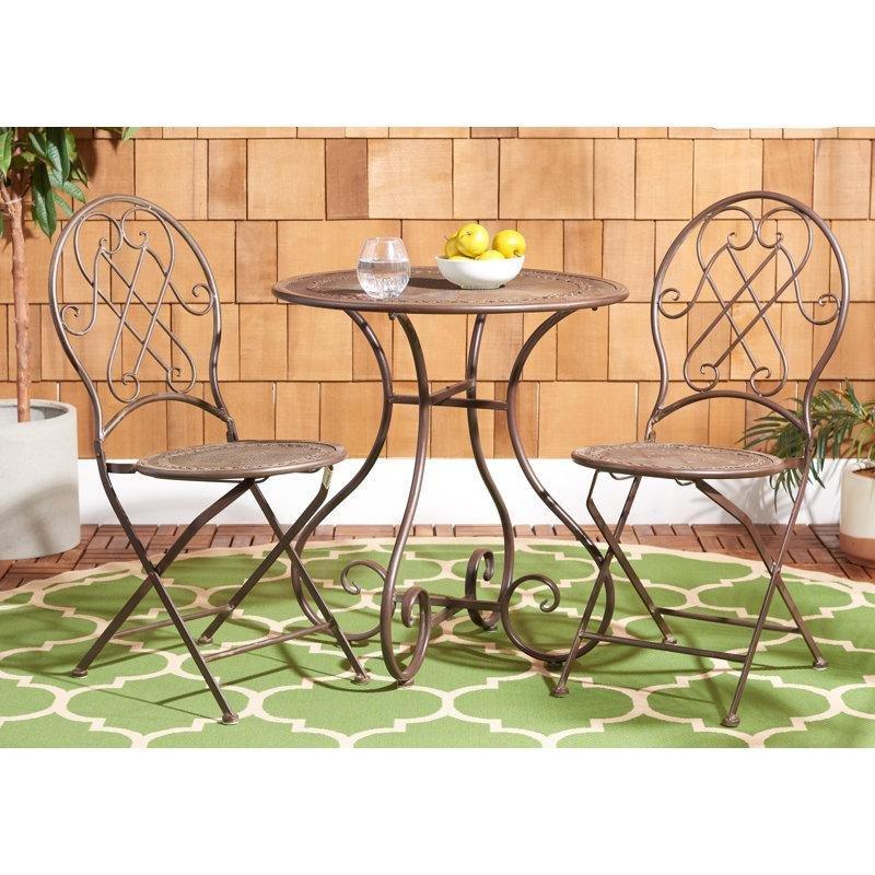 Antik Demir Yuvarlak Eskitme Boyalı Bistro Masa Seti - 70 cm - 338301