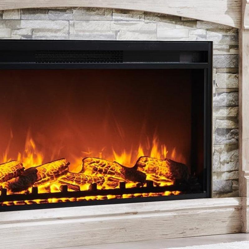 Antik Fırçalanmış Beyaz Ahşap Açık Bölmeli Kır Evi Tasarım Elektrikli Şömine - 133 cm - 338996
