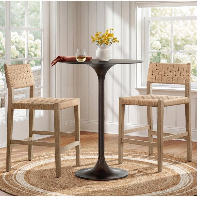 Antik Pas Rengi Alüminyum Yuvarlak Kaide Ayaklı Bistro Masa - 82x82 cm - 337861