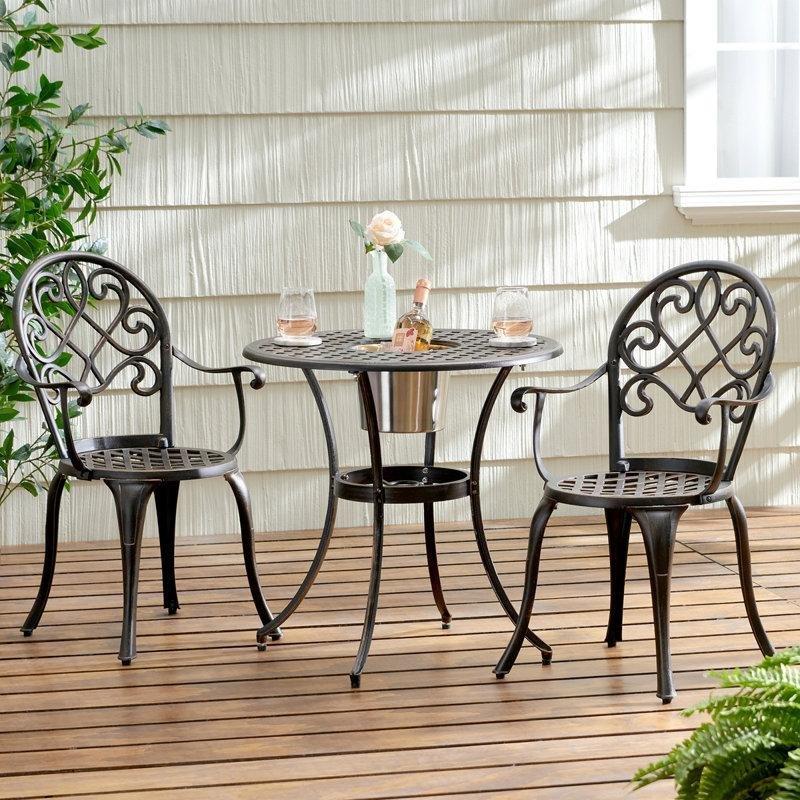 Bakır Rengi Alüminyum Buz Kovalı Kafes Desenli Bistro Masa Takımı - 70x70 cm - 338762