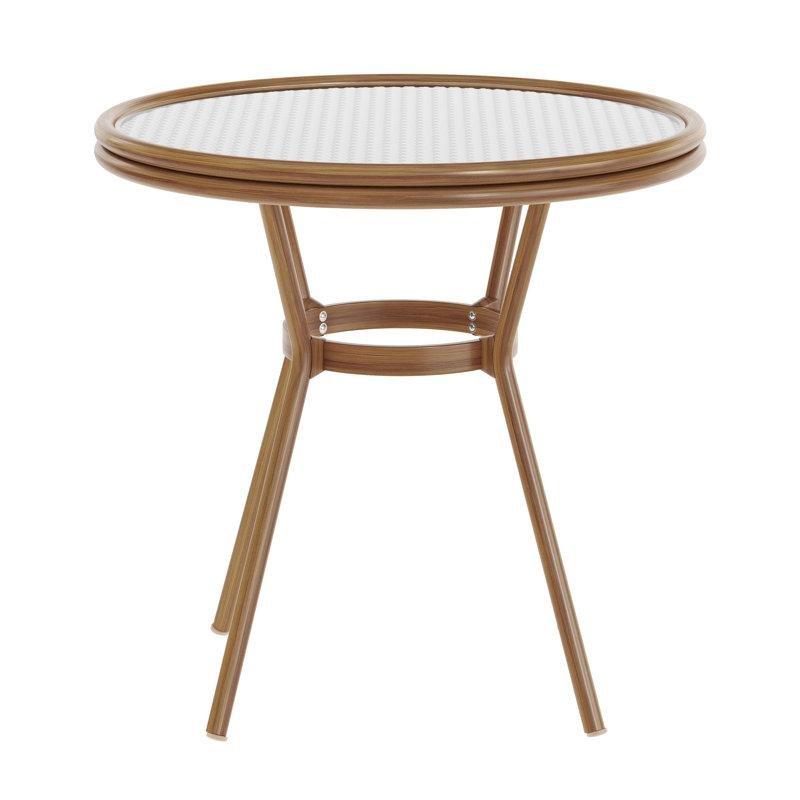 Bambu Desenli Alüminyum Cam Tablalı Yuvarlak İçDış Mekan Bistro Masa - 81 cm - 338729