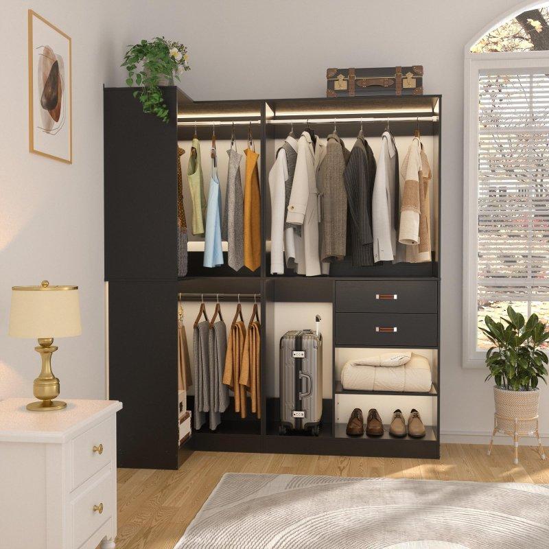 Bej Ahşap Çekmeceli ve Askılıklı 2li Set Köşe Gardırop - 181 cm - 337110