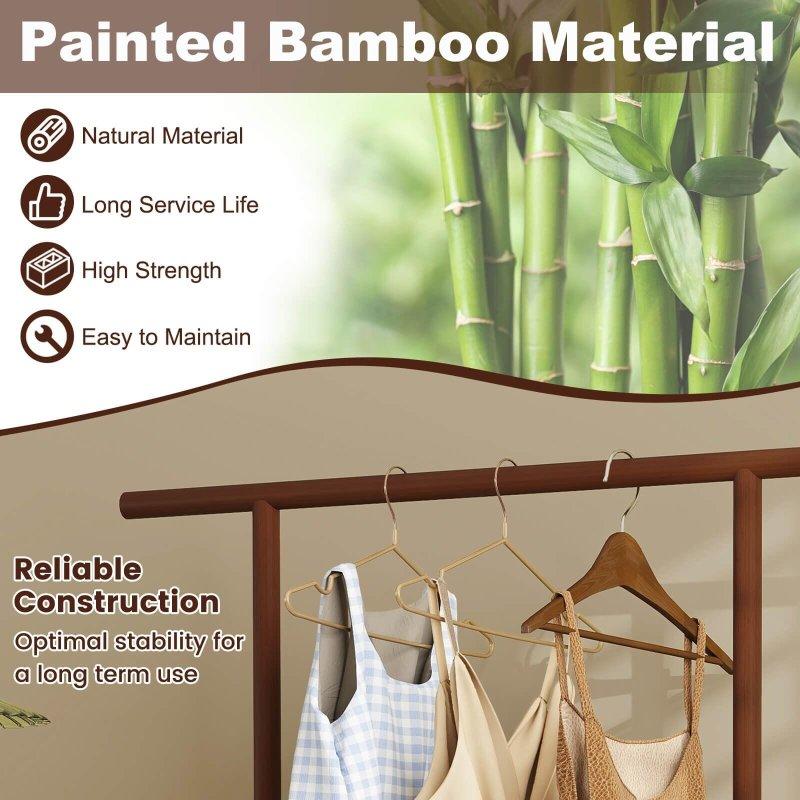Bej Bambu ve Rattan Tekerlekli Sepetli Ayaklı Askılık - 101x34x173 cm - 337234