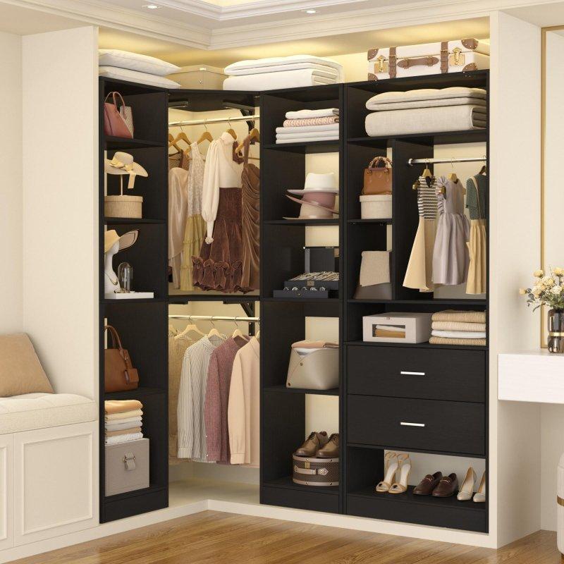 Bej MDF 2 Çekmeceli 12 Raflı Köşe Gardırop - 161x100x204 cm - 337260