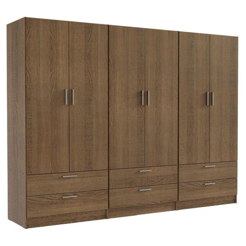 Beyaz Ahşap 6 Çekmeceli Askılıklı 6 Kapılı Gardırop - 239x51x181 cm - 336923