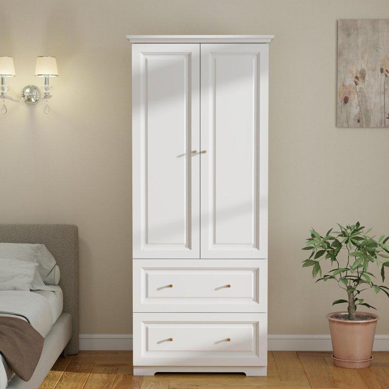 Beyaz Ahşap Çekmeceli Çift Kapılı Gardırop - 81x55x188 cm - 337596 Beyaz Ahşap Çekmeceli Çift Kapılı Gardırop - 81x55x188 cm - 337596
