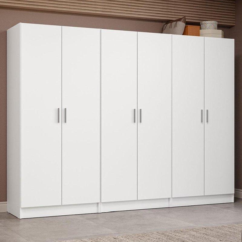 Beyaz Ahşap Geniş Depolama Alanlı 6 Kapılı Gardırop - 239x181x51 cm - 336790 Beyaz Ahşap Geniş Depolama Alanlı 6 Kapılı Gardırop - 239x181x51 cm - 336790