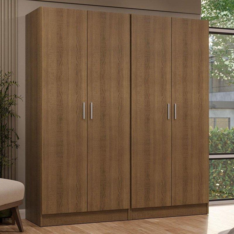 Beyaz Ahşap Raflı ve Askılıklı 4 Kapılı Gardırop - 161x51x181 cm - 336700
