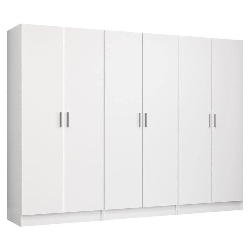 Beyaz Ahşap Raflı ve Askılıklı 6 Kapılı Gardırop - 239x51x181 cm - 336723