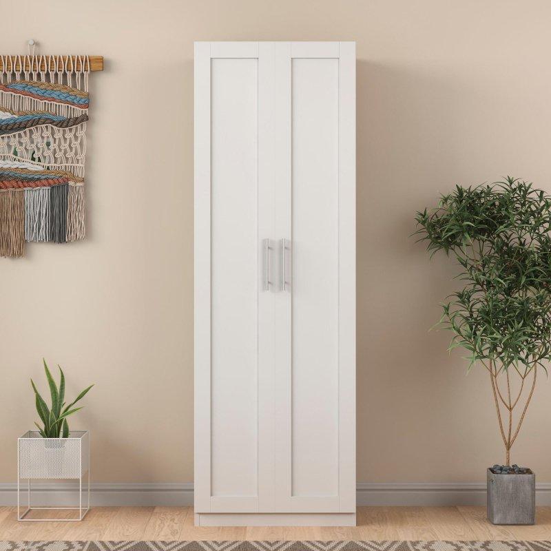 Beyaz Akasya Ahşap 3 Raflı Çift Kapılı Gardırop - 60x43x181 cm - 337314 Beyaz Akasya Ahşap 3 Raflı Çift Kapılı Gardırop - 60x43x181 cm - 337314
