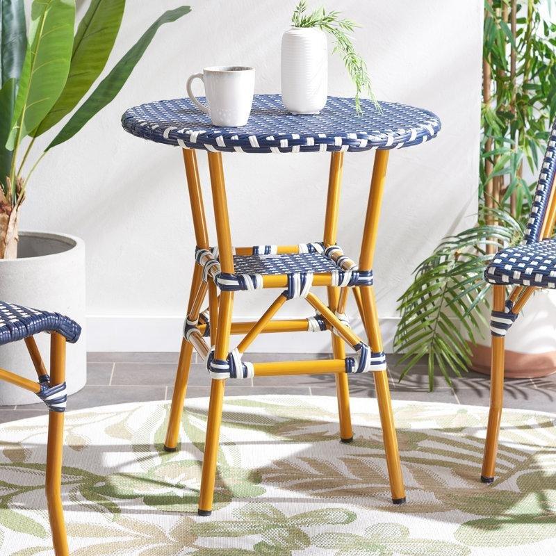 Beyaz Alüminyum PE Hasır Tablalı Yuvarlak Dış Mekan Bistro Masa - 61x73 cm - 338846