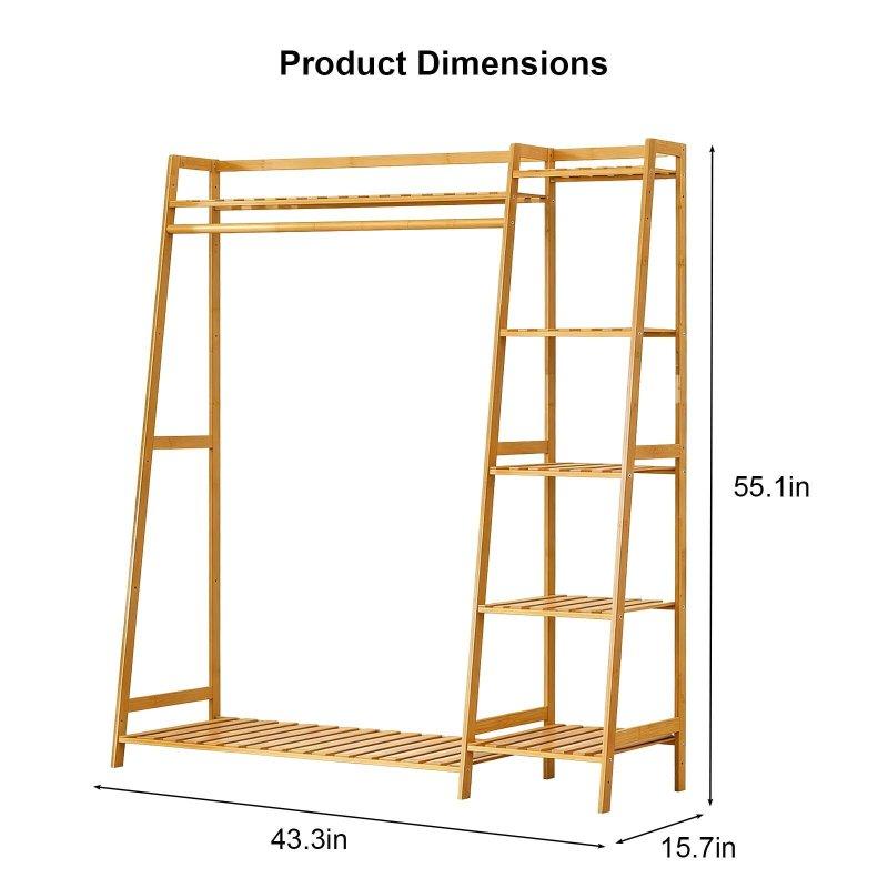 Beyaz Bambu Çok Katlı Raflı Ayaklı Askılık - 145x41x8 cm - 336930