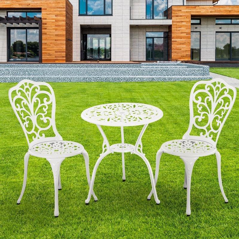 Beyaz Dökme Alüminyum Şemsiye Delikli 2 Sandalyeli Bistro Takımı - 337988
