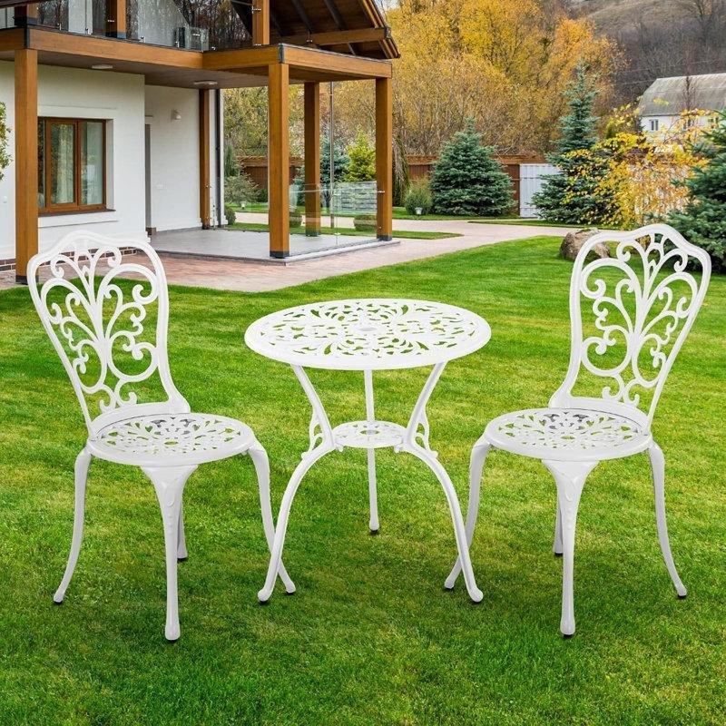 Beyaz Dökme Alüminyum Şemsiye Delikli 2 Sandalyeli Bistro Takımı - 337988