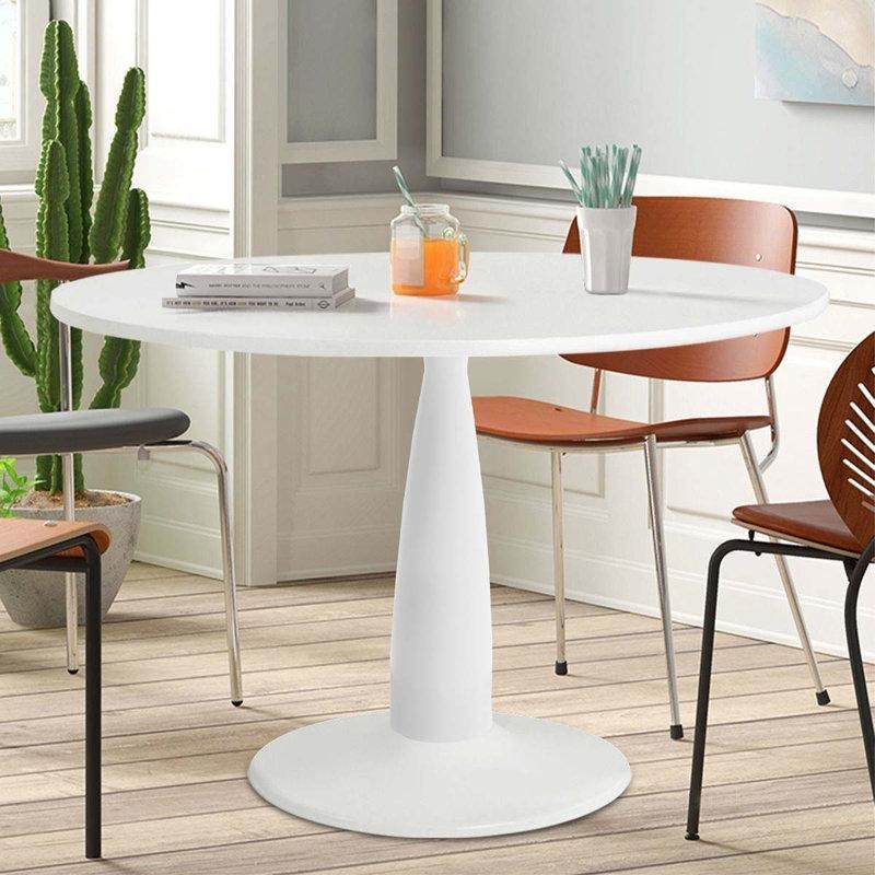 Beyaz Endüstriyel Ahşap Kaide Ayaklı Yuvarlak Bistro Masa - 89 cm - 337926