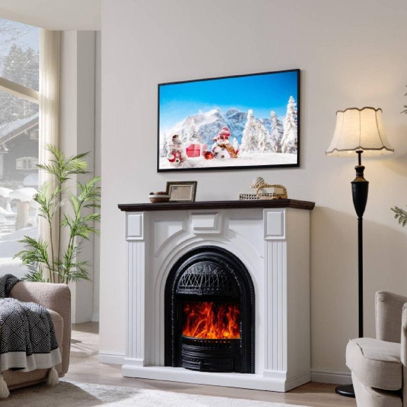 Beyaz Kır Evi Tasarımı TV Üniteli Kuş Kafesi Detaylı Elektrikli Şömine - 120 cm - 339577