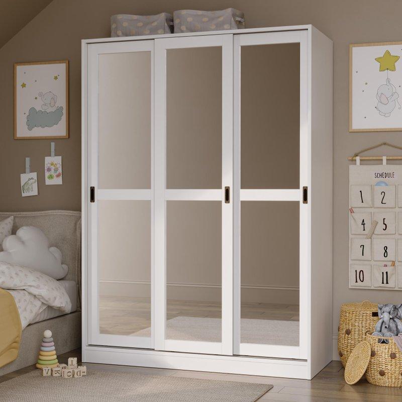 Beyaz Masif Çam Ahşap Sürgülü 3 kapılı gardırop - 133x183x58 cm - 337318 Beyaz Masif Çam Ahşap Sürgülü 3 kapılı gardırop - 133x183x58 cm - 337318