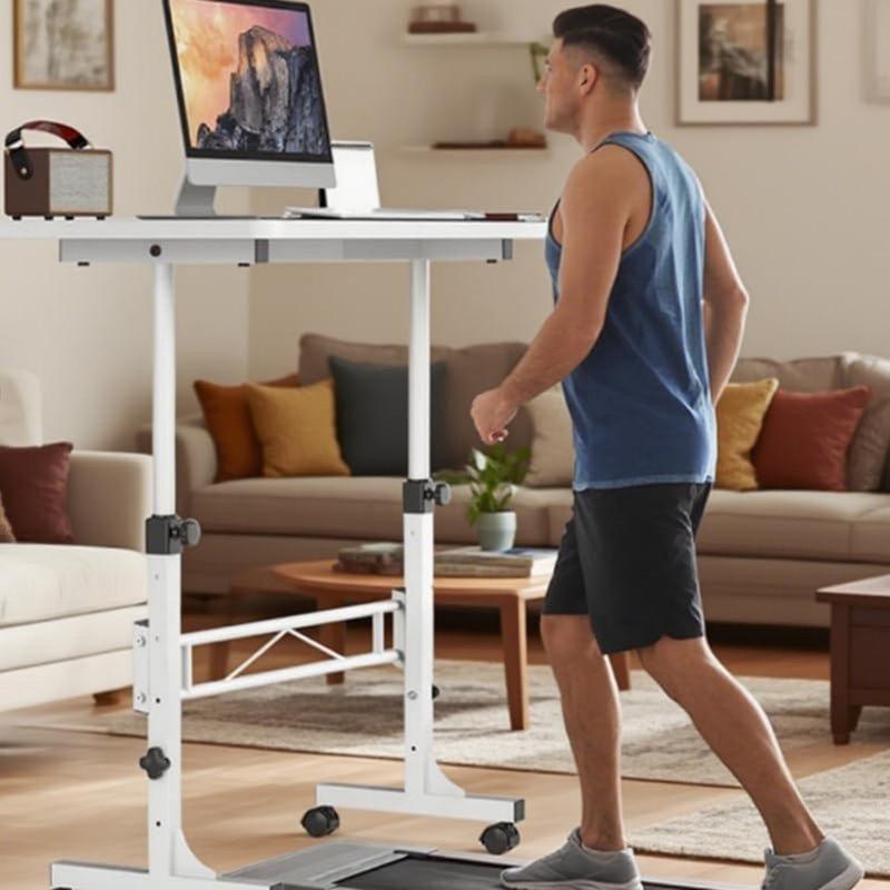 Beyaz Masif ve Ahşap Yüksekliği Ayarlanabilir Tekerlekli Laptop Sehpası - 81x40 cm - 335932