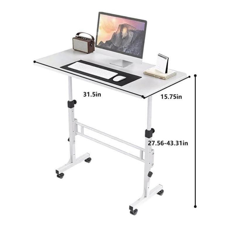 Beyaz Masif ve Ahşap Yüksekliği Ayarlanabilir Tekerlekli Laptop Sehpası - 81x40 cm - 335932