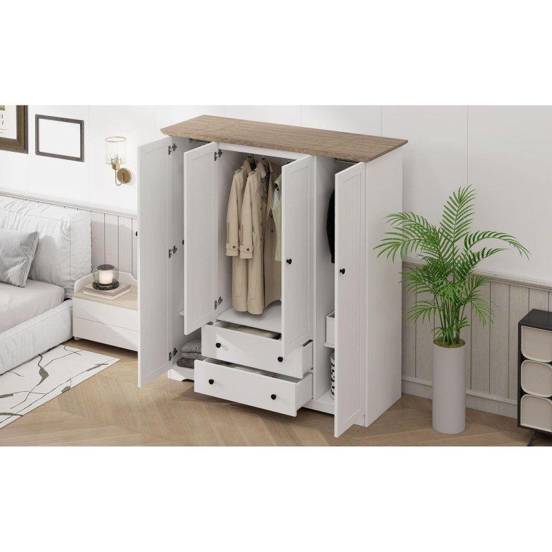 Beyaz MDF 2 Çekmeceli ve Askılıklı 4 Kapılı Gardırop - 53x154x174 cm - 337792