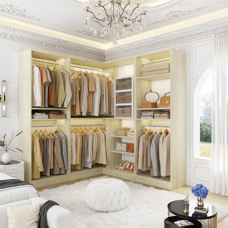 Beyaz MDF 3 Modüllü Ayarlanabilir Raflı köşe gardırop - 337751