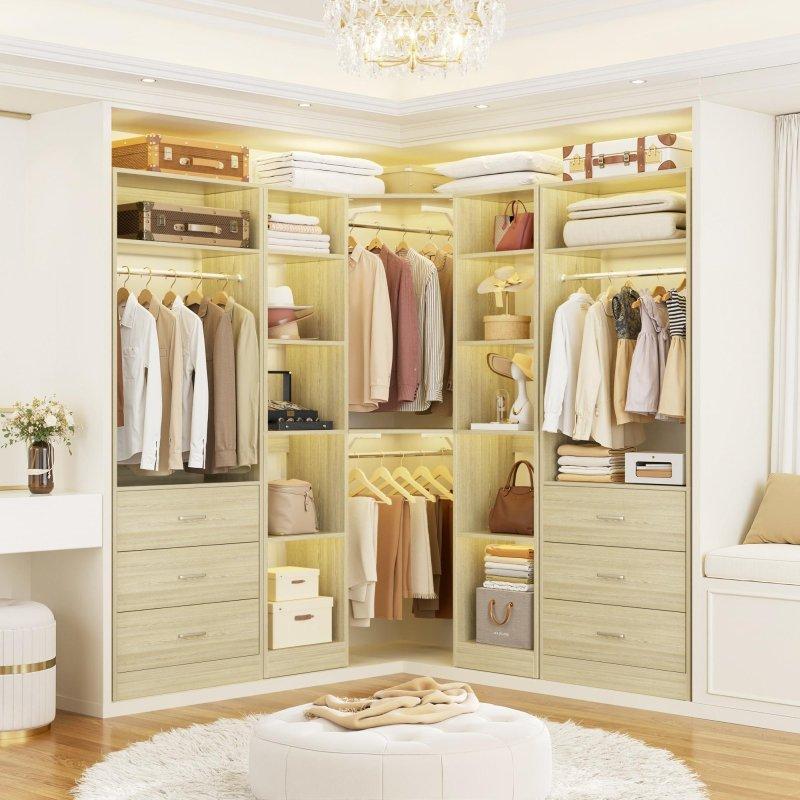 Beyaz MDF 6 Çekmeceli Modüler Köşe Gardırop - 222x100x204 cm - 337543