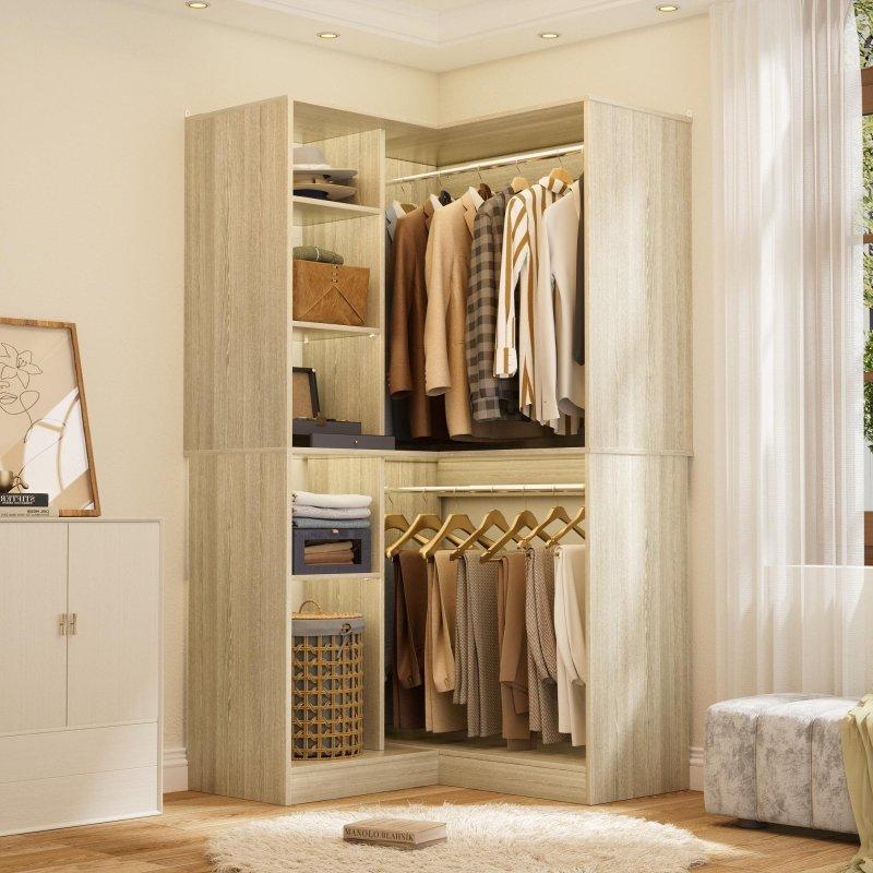 Beyaz MDF Ayarlanabilir Raflı Köşe Gardırop - 92 cm - 337267