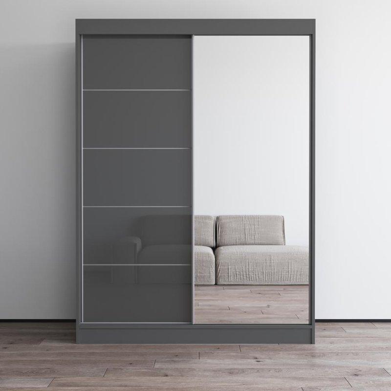 Beyaz MDF Aynalı Parlak Çift Kapılı Gardırop - 150x65x201 cm - 337758