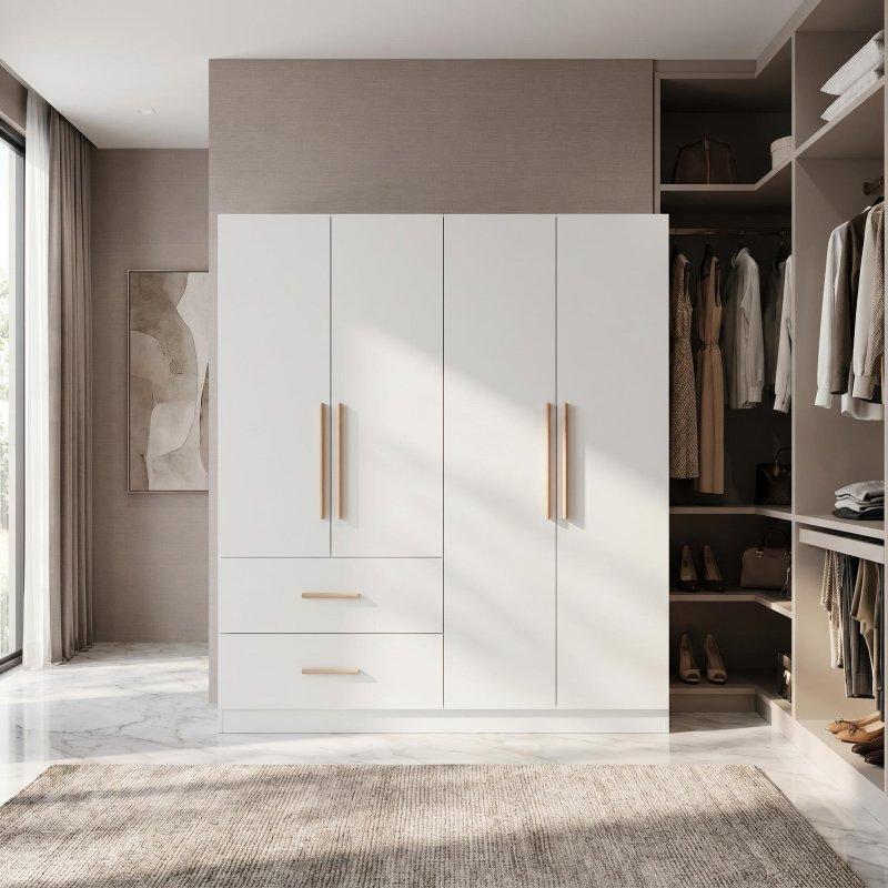 Beyaz MDF Çekmeceli 4 Kapılı Gardırop - 161x49x181 cm - 336727