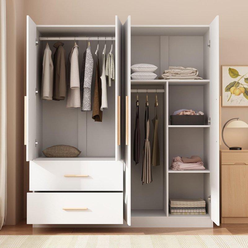 Beyaz MDF Çekmeceli 4 Kapılı Gardırop - 161x49x181 cm - 336727