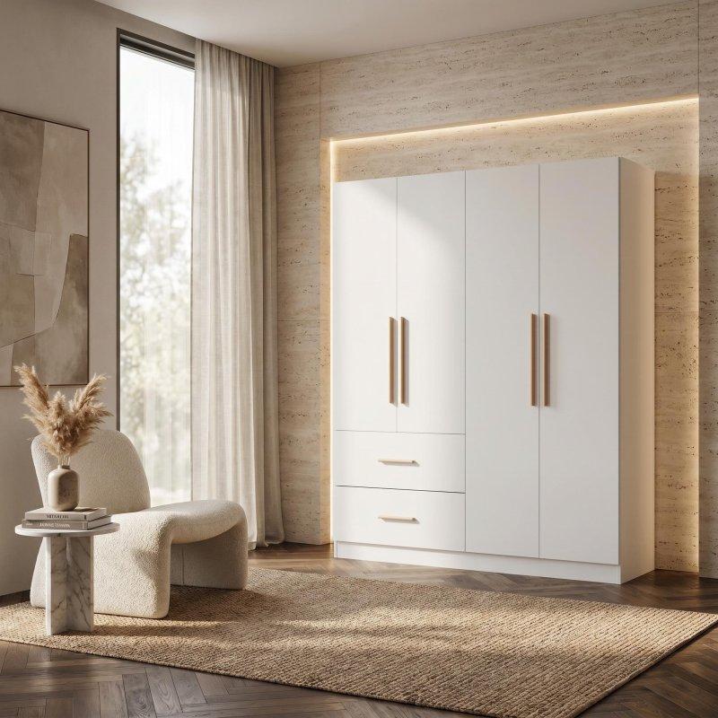 Beyaz MDF Çekmeceli 4 Kapılı Gardırop - 161x49x181 cm - 336727 Beyaz MDF Çekmeceli 4 Kapılı Gardırop - 161x49x181 cm - 336727