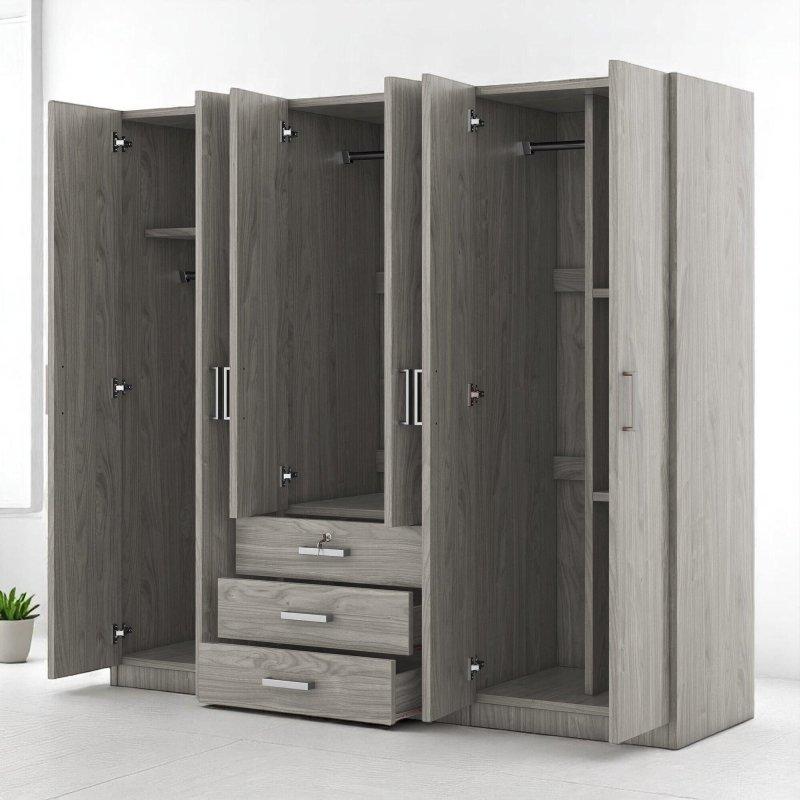 Beyaz MDF Çekmeceli Kilitli 6 kapılı gardırop - 181x49x173 cm - 336857