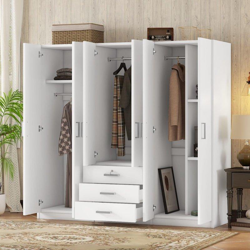 Beyaz MDF Çekmeceli ve Kilitli 6 kapılı gardırop - 181x49x173 cm - 336980