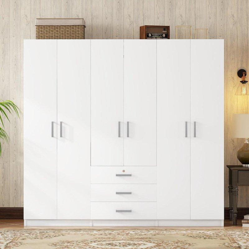 Beyaz MDF Çekmeceli ve Kilitli 6 kapılı gardırop - 181x49x173 cm - 336980