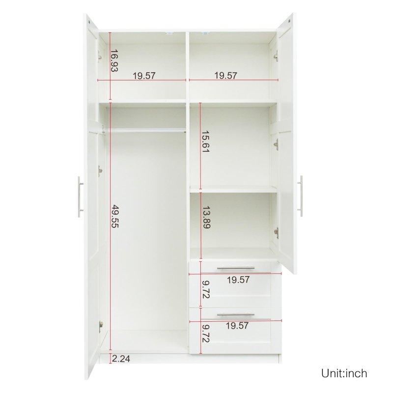 Beyaz MDF Çekmeceli ve Raflı Çift Kapılı Gardırop - 100x50x180 cm - 337336