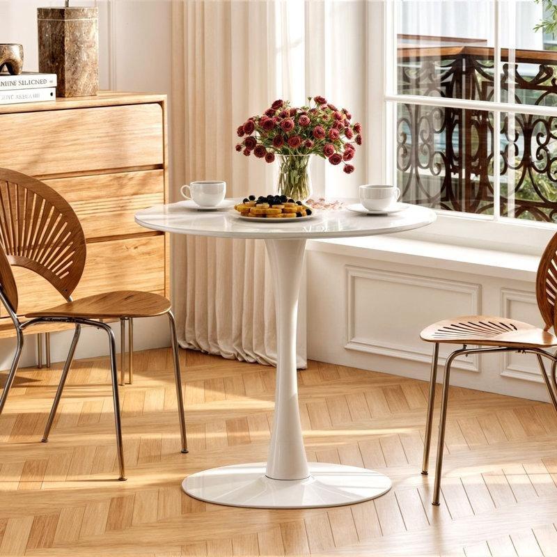 Beyaz MDF Çelik Yuvarlak Ayaklı Bistro Masa - 79 cm - 338134