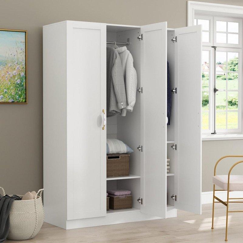 Beyaz MDF Gold Kulplu 3 Kapılı Gardırop - 120x45x181 cm - 337485
