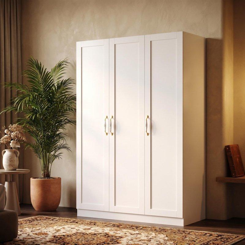 Beyaz MDF Gold Kulplu 3 Kapılı Gardırop - 120x45x181 cm - 337485 Beyaz MDF Gold Kulplu 3 Kapılı Gardırop - 120x45x181 cm - 337485