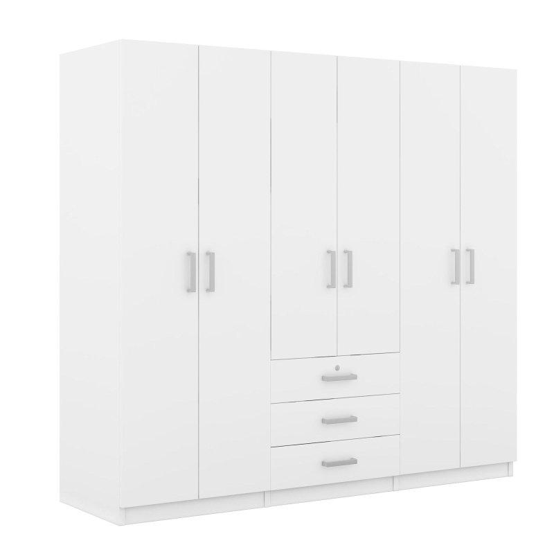 Beyaz MDF Kilitli Çekmeceli 6 Kapılı Gardırop - 181x49x173 cm - 337831