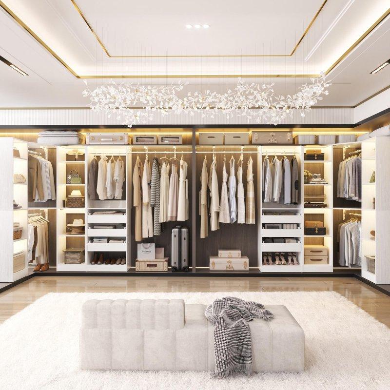 Beyaz MDF Modüler 6 Çekmeceli Köşe Gardırop - 252x252x204 cm - 337077