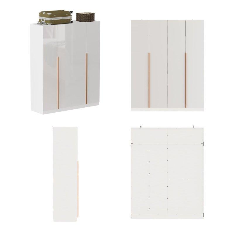 Beyaz MDF Parlak Yüzeyli Raflı 3 Kapılı Gardırop - 161x51x200 cm - 336686