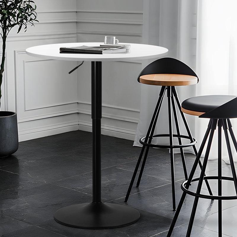 Beyaz MDF Tabla Siyah Metal Ayaklı Yüksekliği Ayarlanabilir Dönebilen Yuvarlak Bistro Masa - 80 cm - 337893