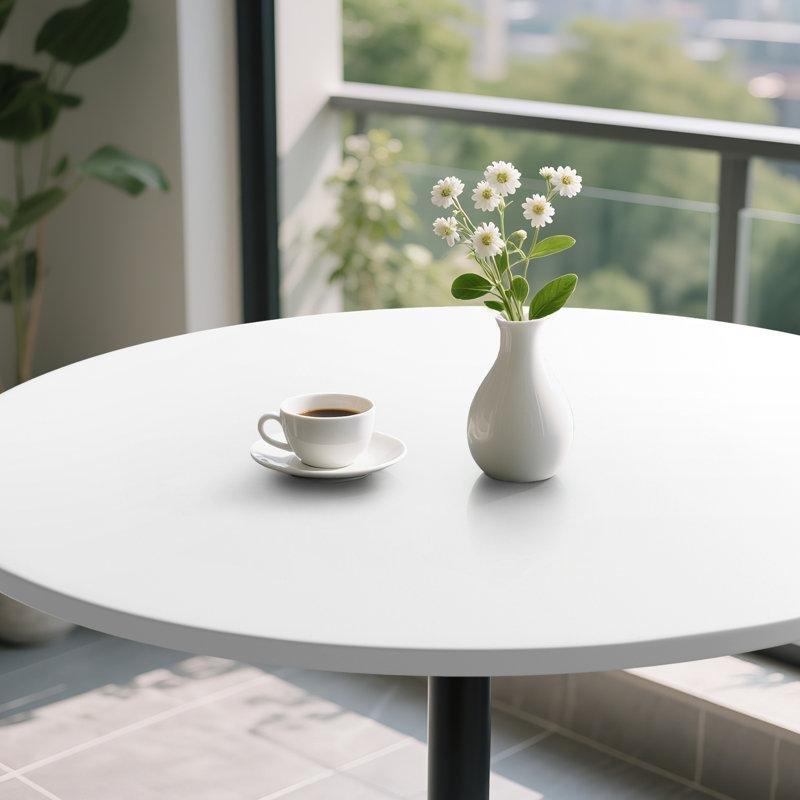 Beyaz MDF Tabla Siyah Metal Ayaklı Yüksekliği Ayarlanabilir Dönebilen Yuvarlak Bistro Masa - 80 cm - 337893