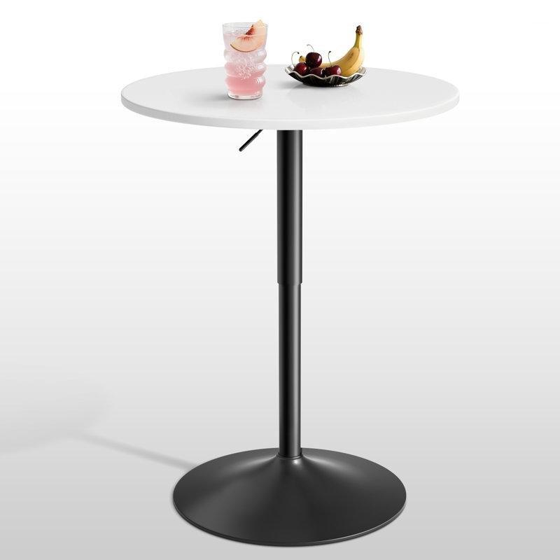 Beyaz MDF Tabla Siyah Metal Ayaklı Yüksekliği Ayarlanabilir Dönebilen Yuvarlak Bistro Masa - 80 cm - 337893