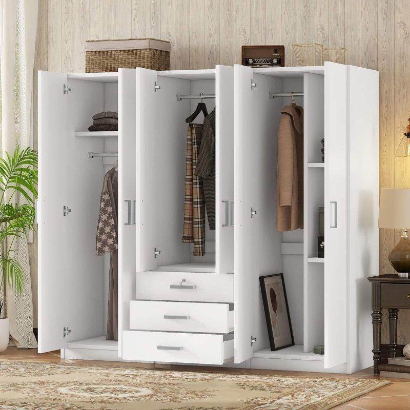 Beyaz MDF ve Masif Ahşap Çekmeceli 6 Kapılı Gardırop - 181x49x173 cm - 337853 Beyaz MDF ve Masif Ahşap Çekmeceli 6 Kapılı Gardırop - 181x49x173 cm - 337853