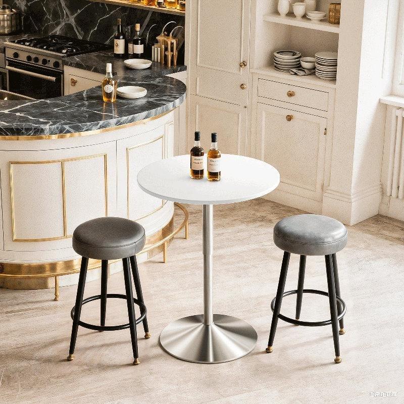 Beyaz MDF Yüksekliği Ayarlanabilir Döner Tablalı Krom Bistro Masa - 60 cm - 338276