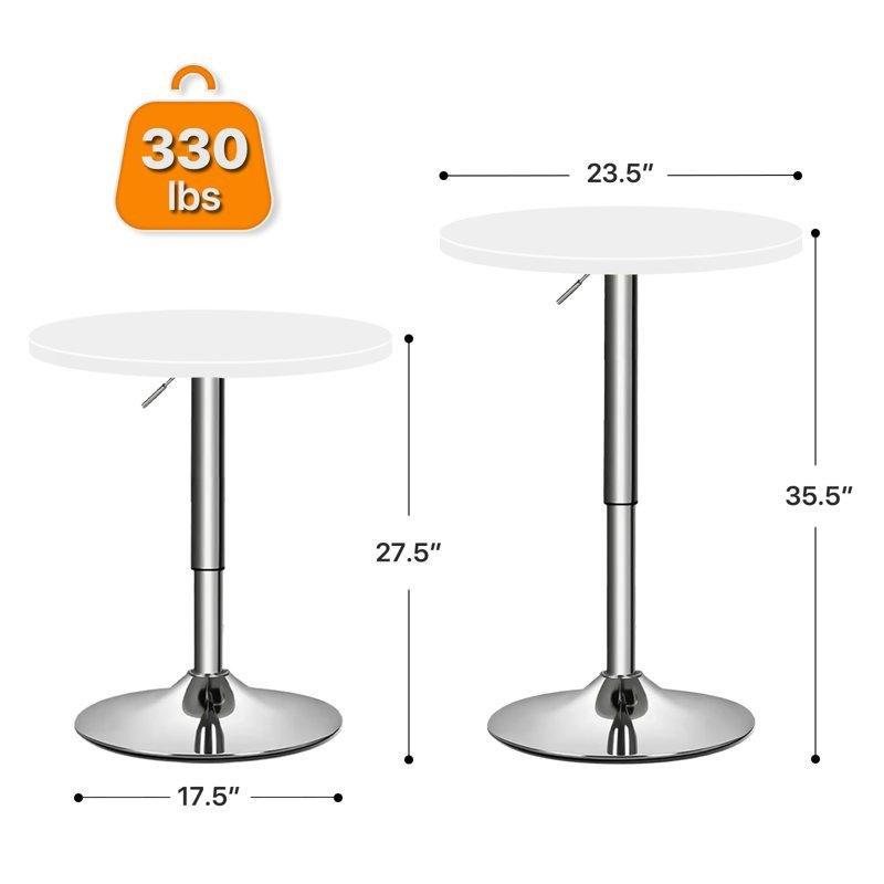 Beyaz MDF Yüksekliği Ayarlanabilir Döner Tablalı Krom Bistro Masa - 60 cm - 338276